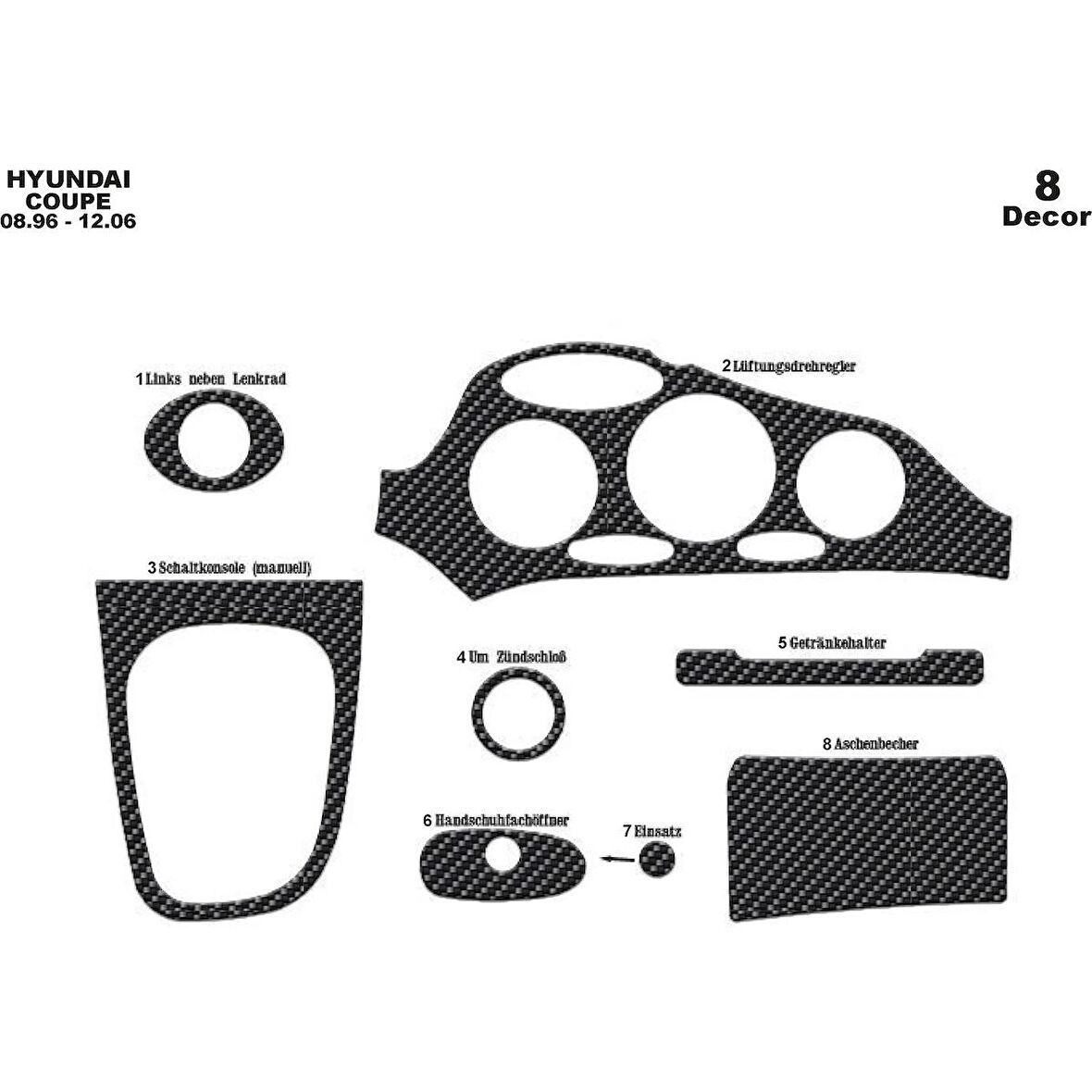 Meriç® Hyundai Coupe Ön Torpido Kaplama 8 Parça 1996-2004