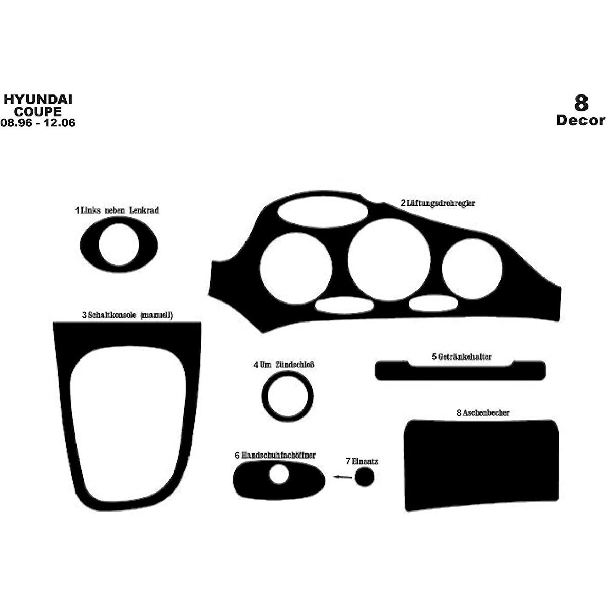 Meriç® Hyundai Coupe Ön Torpido Kaplama 8 Parça 1996-2004