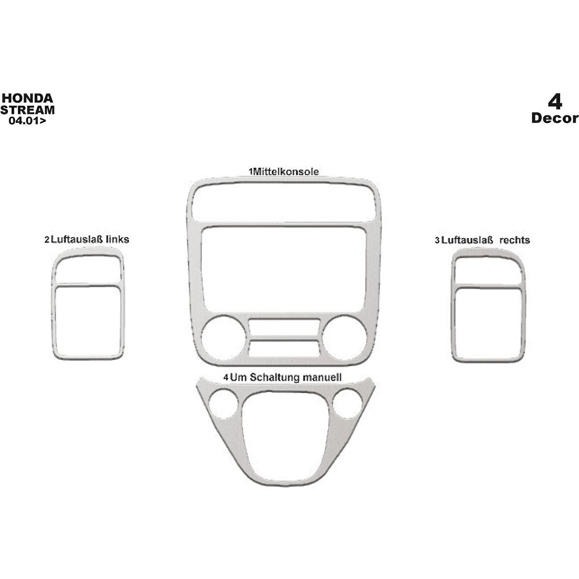 Meriç® Honda Stream Ön Torpido Kaplama 4 Parça 2001-2005