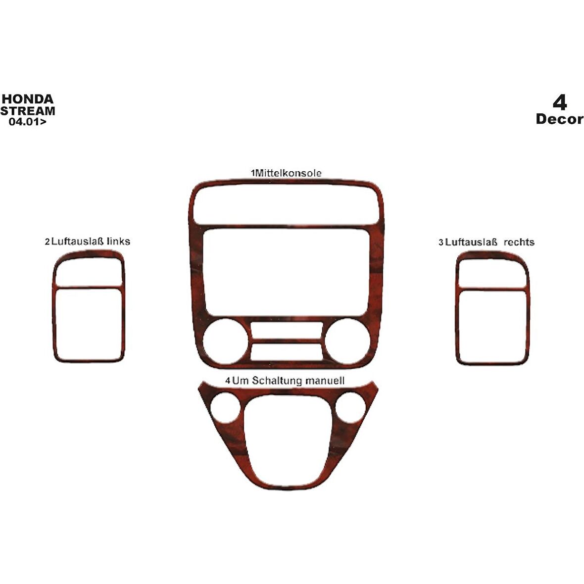 Meriç® Honda Stream Ön Torpido Kaplama 4 Parça 2001-2005