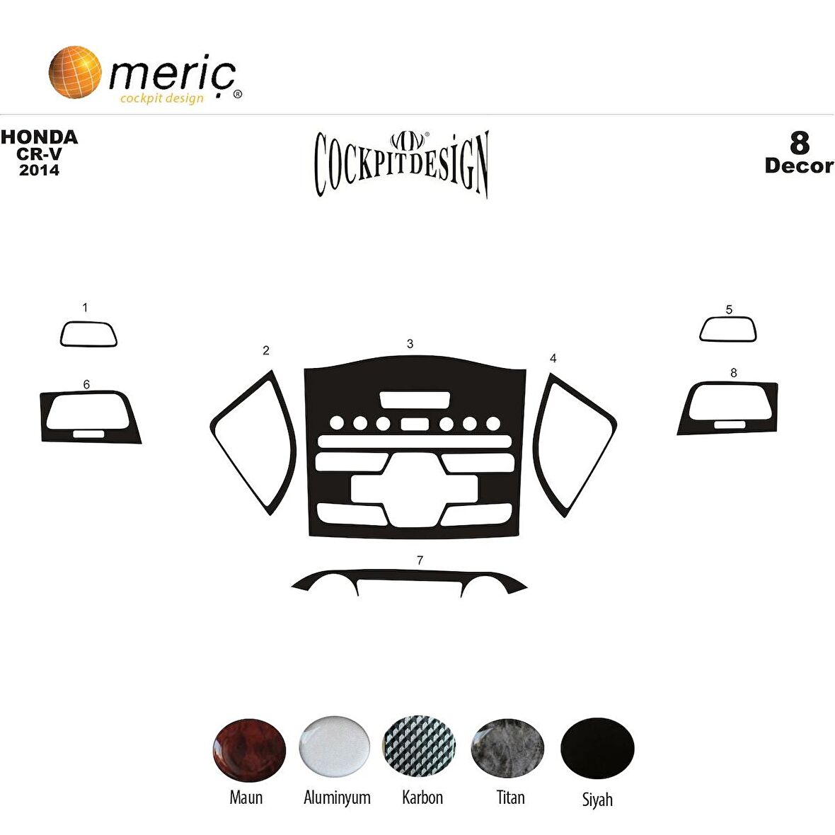 Meriç® Honda Cr-V 4X4 Ön Torpido Kaplama 8 Parça 2014-›