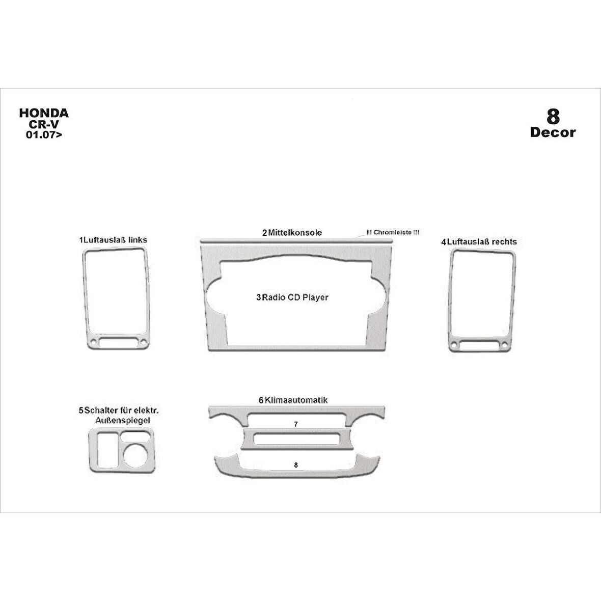 Meriç® Honda Cr-V 4x4 Ön Torpido Kaplama 8 Parça 2007-2013