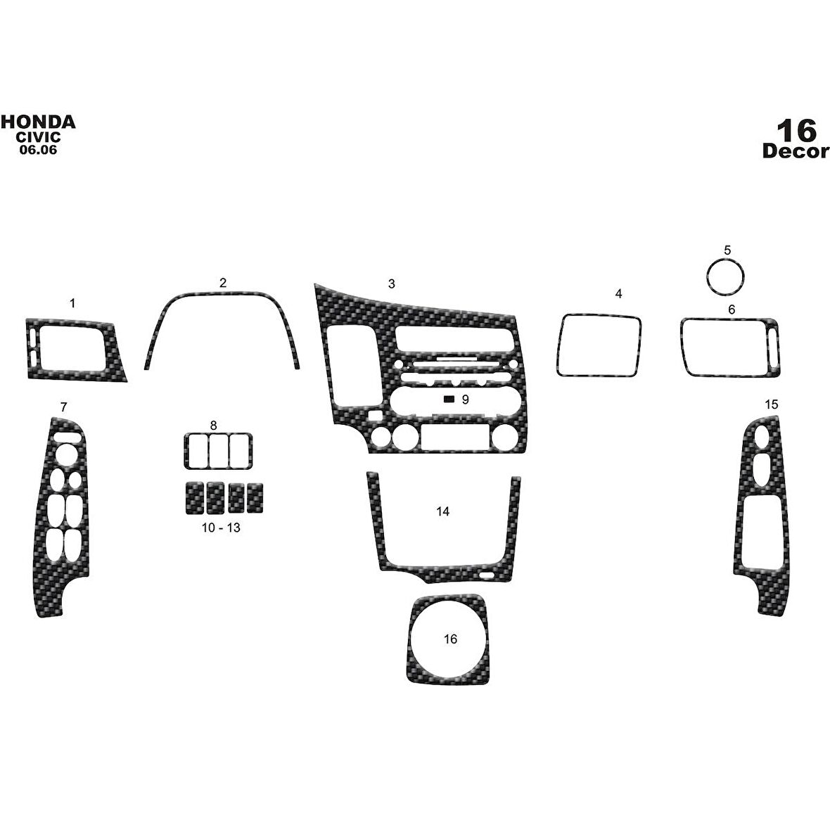 Meriç® Honda Civic Ön Torpido Kaplama 16 Parça 2006-2011