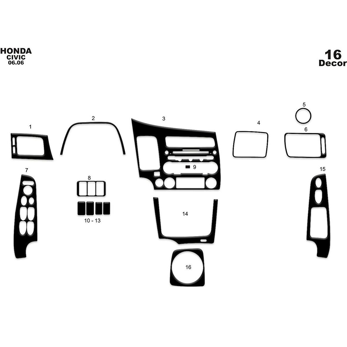 Meriç® Honda Civic Ön Torpido Kaplama 16 Parça 2006-2011