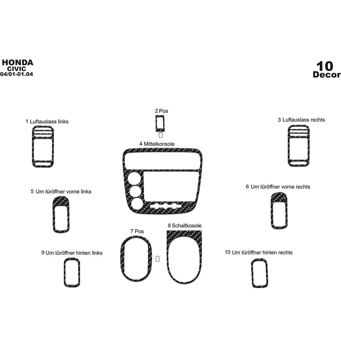 Meriç® Honda Civic Ön Torpido Kaplama 10 Parça 2001-2006