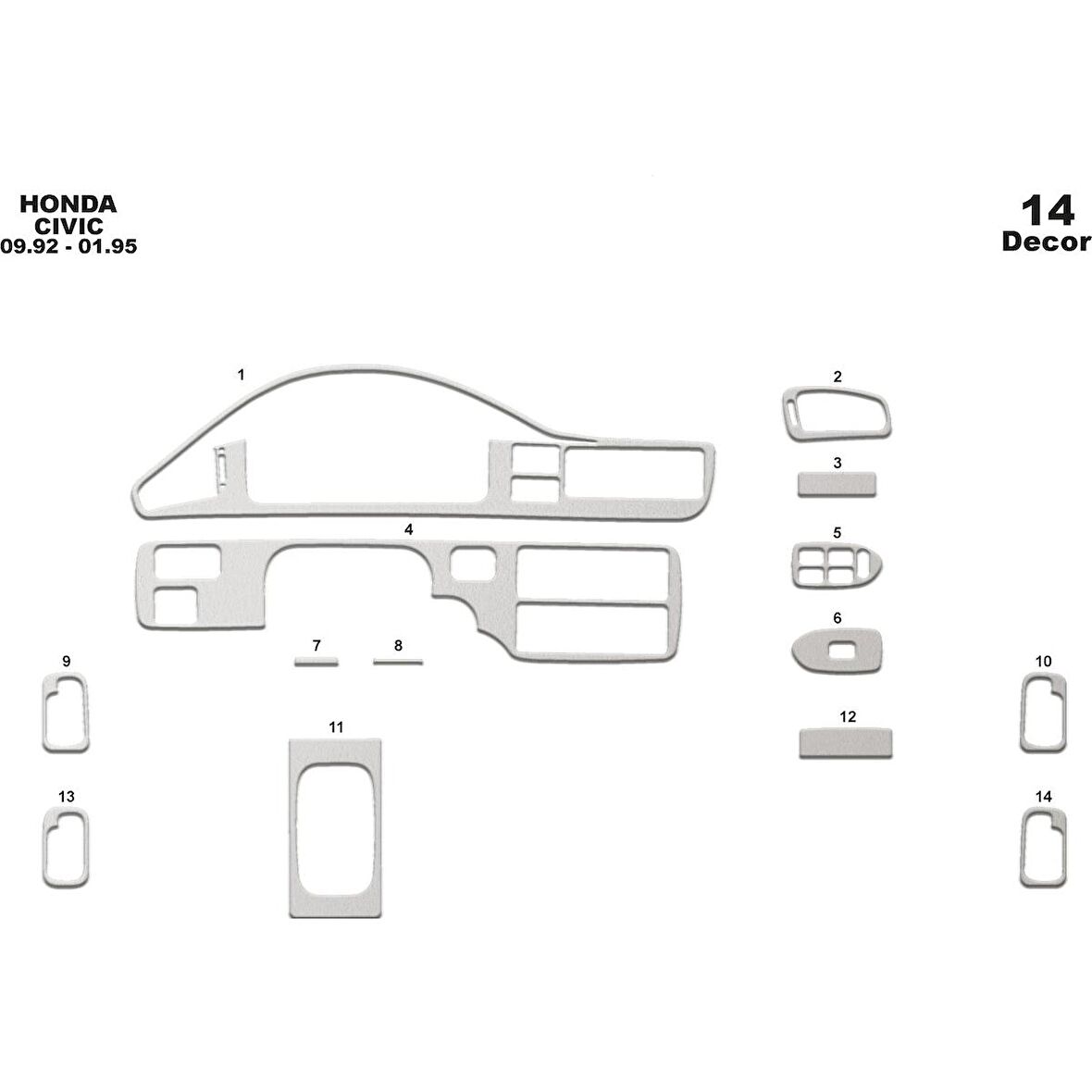 Meriç® Honda Civic Ön Torpido Kaplama 14 Parça 1992-1995