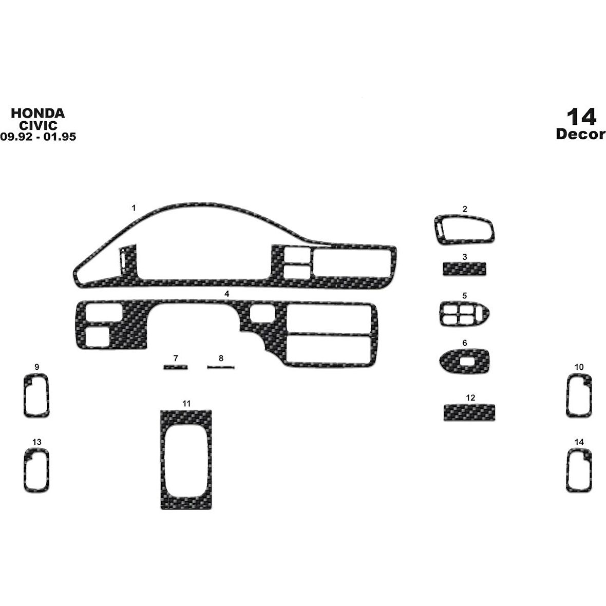 Meriç® Honda Civic Ön Torpido Kaplama 14 Parça 1992-1995