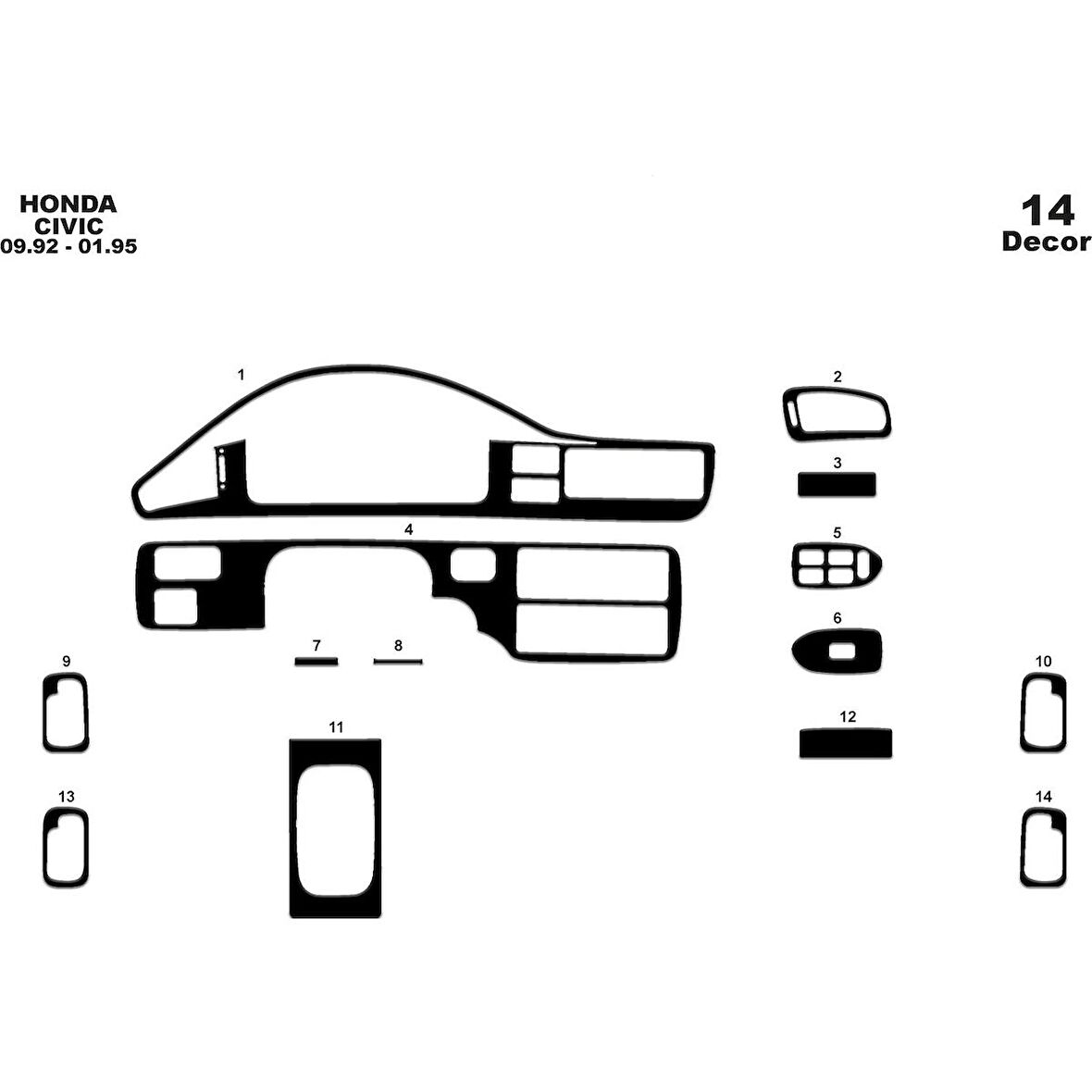 Meriç® Honda Civic Ön Torpido Kaplama 14 Parça 1992-1995