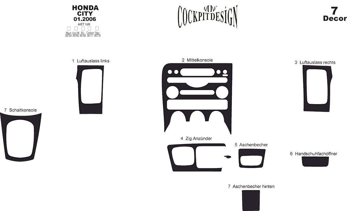 Meriç® Honda City Ön Torpido Kaplama 7 Parça 2006-2010