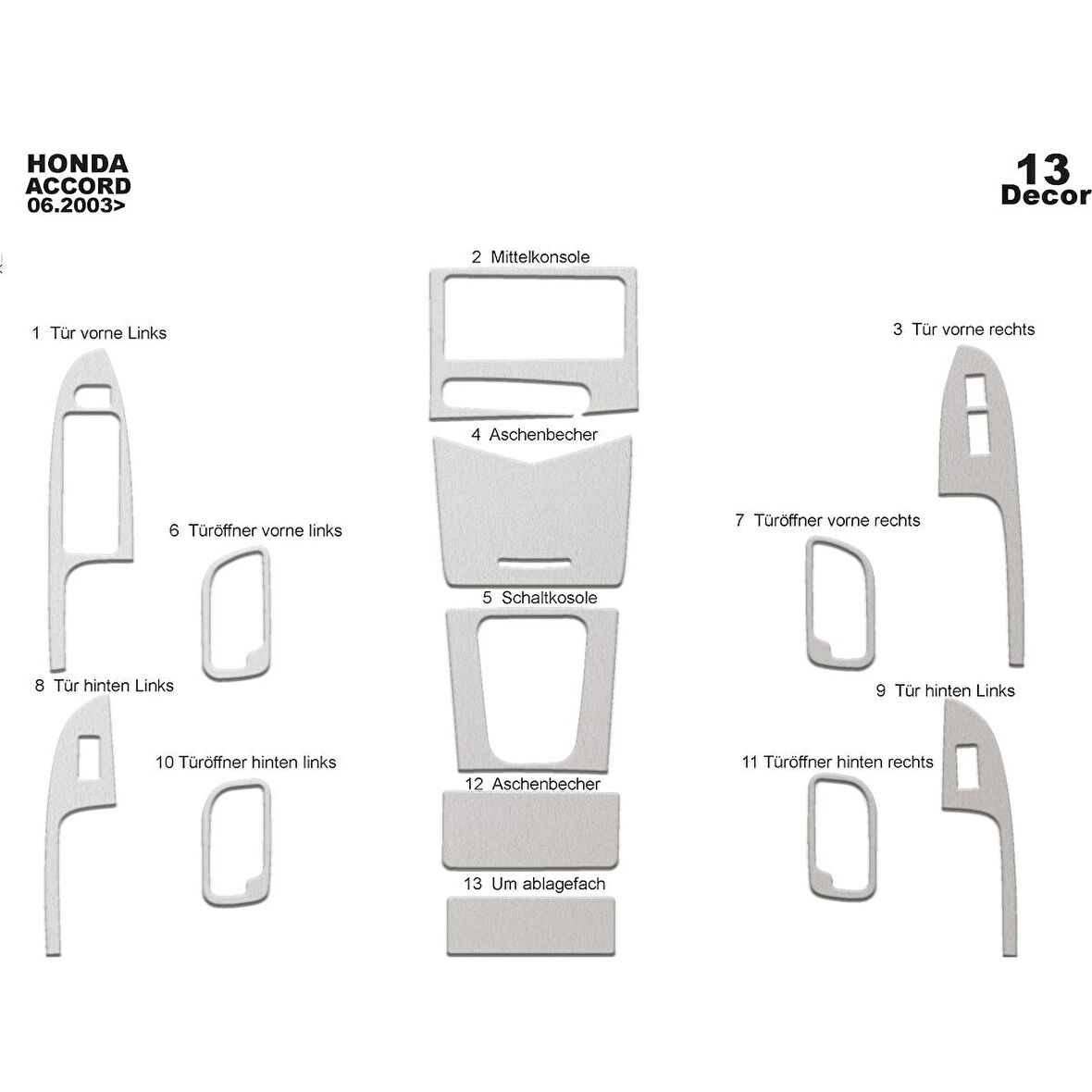 Meriç® Honda Accord Ön Torpido Kaplama 13 Parça 2003-2009