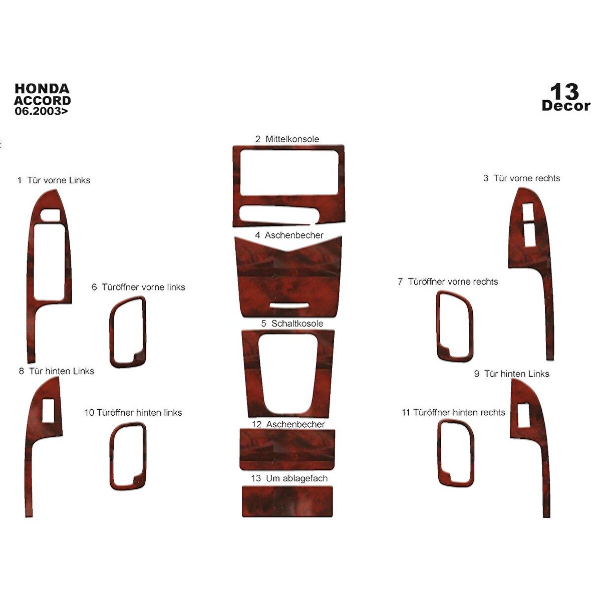 Meriç® Honda Accord Ön Torpido Kaplama 13 Parça 2003-2009