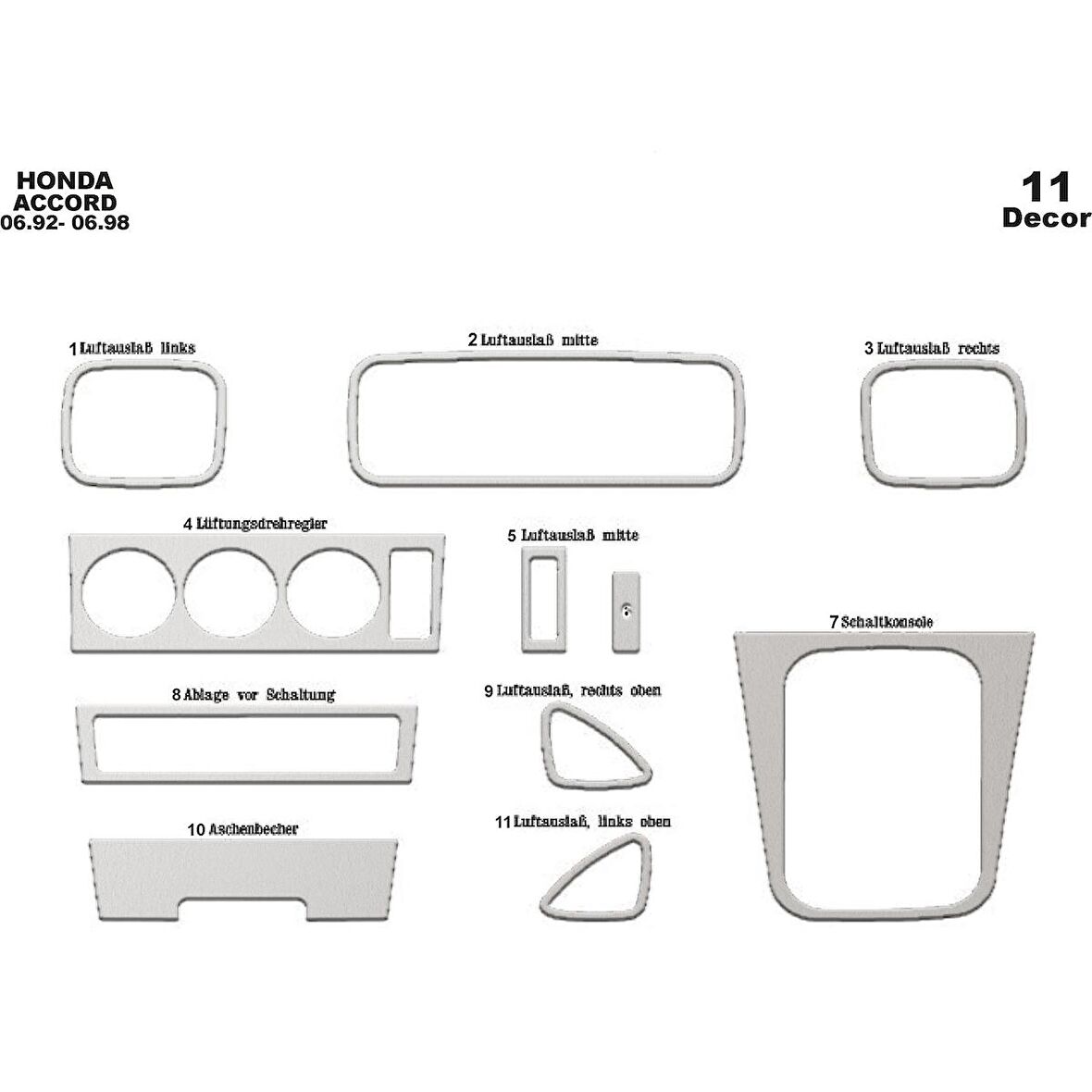 Meriç® Honda Accord Ön Torpido Kaplama 11 Parça 1992-1998