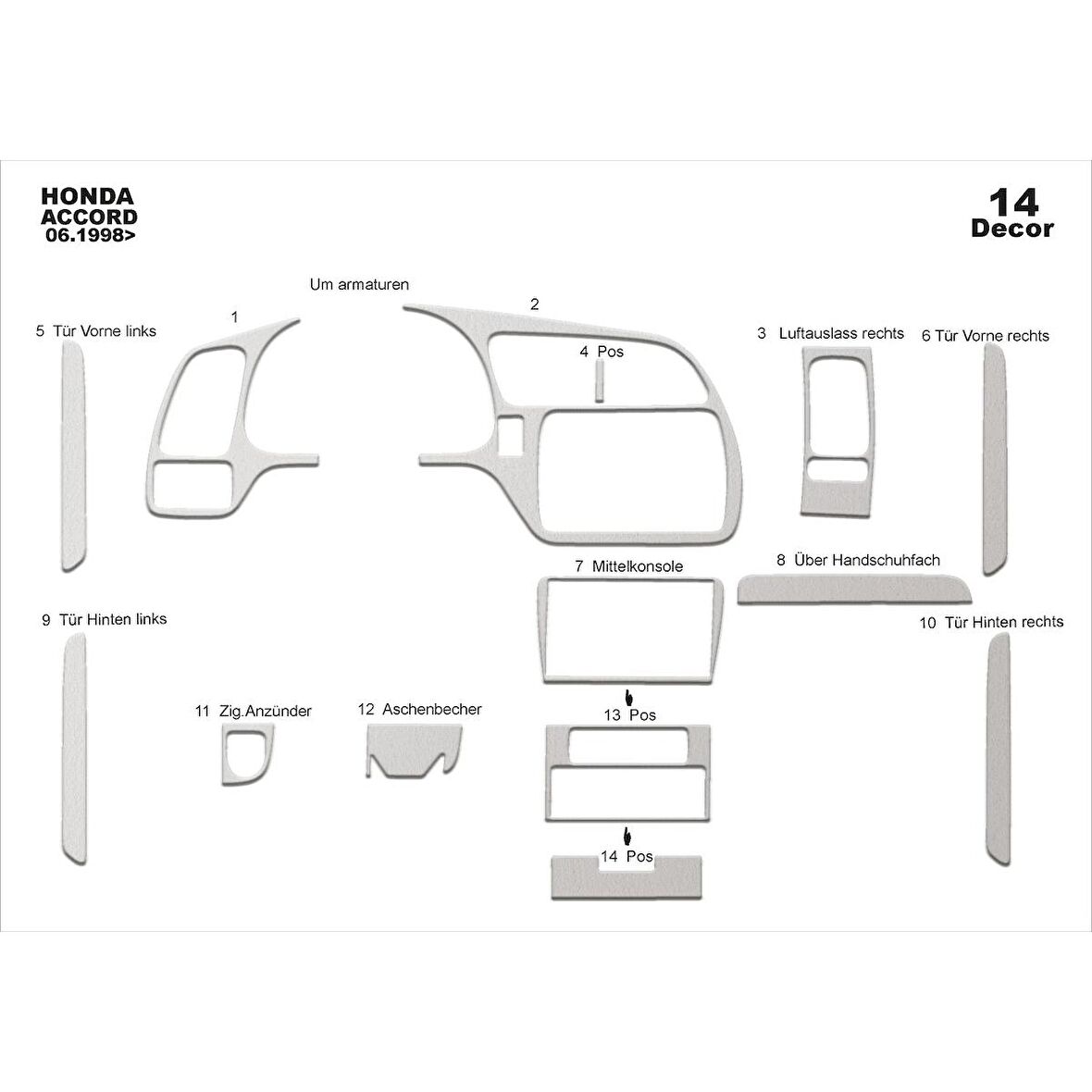 Meriç® Honda Accord Japon Ön Torpido Kaplama 14 Parça 1998-2002