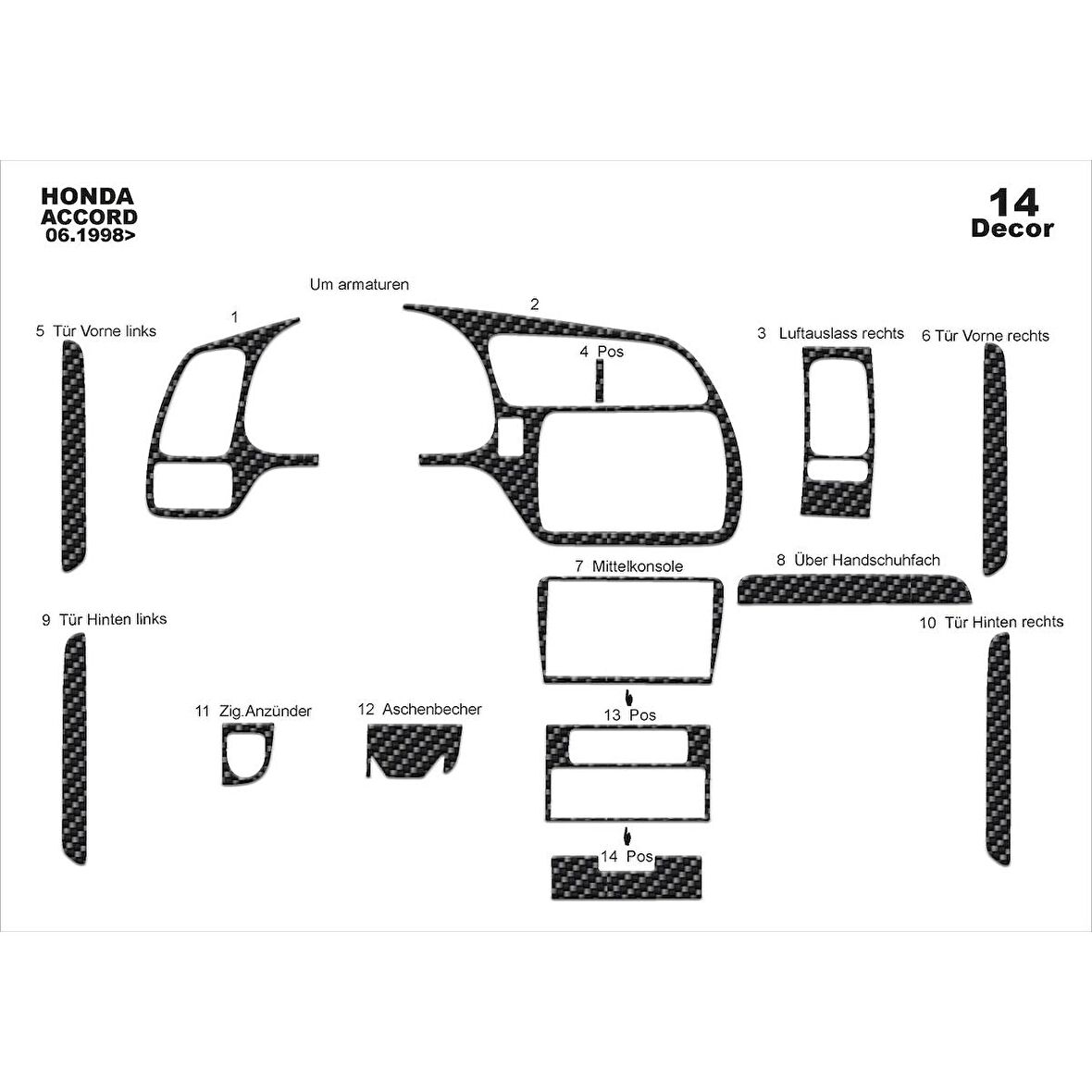 Meriç® Honda Accord Japon Ön Torpido Kaplama 14 Parça 1998-2002