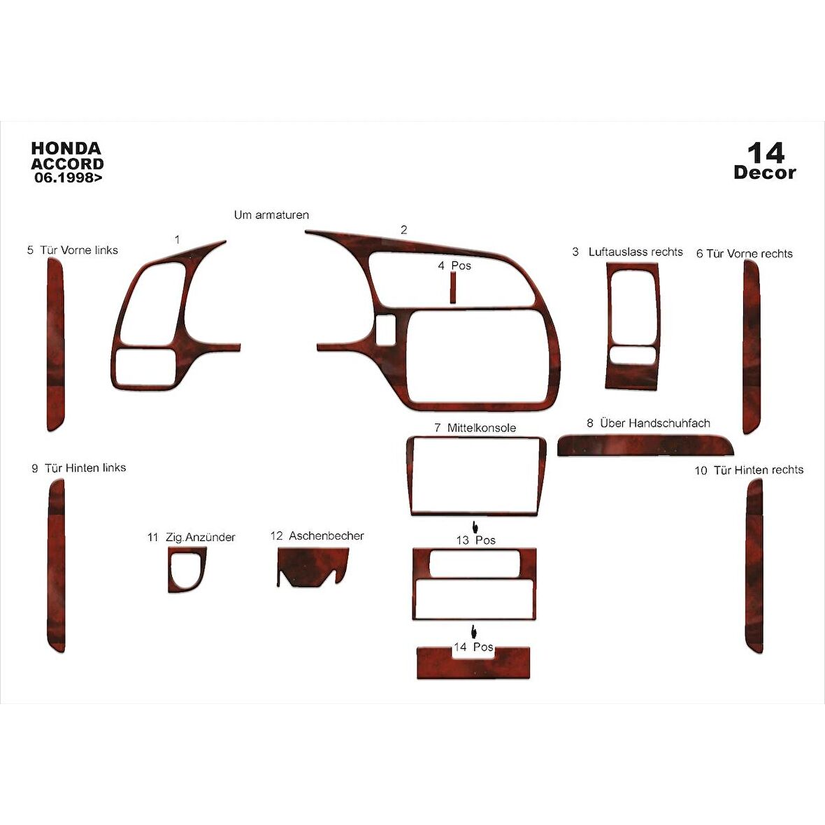 Meriç® Honda Accord Japon Ön Torpido Kaplama 14 Parça 1998-2002