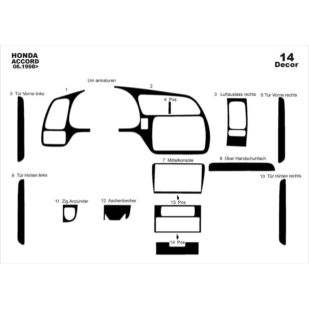 Meriç® Honda Accord Japon Ön Torpido Kaplama 14 Parça 1998-2002