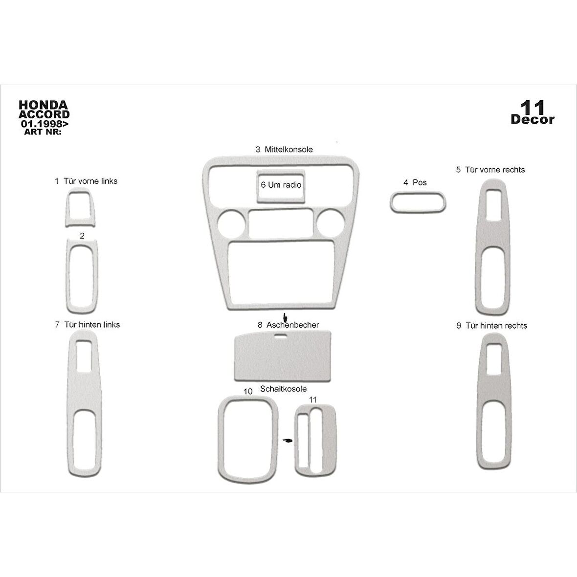 Meriç® Honda Accord Euro Ön Torpido Kaplama 11 Parça 1998-2002
