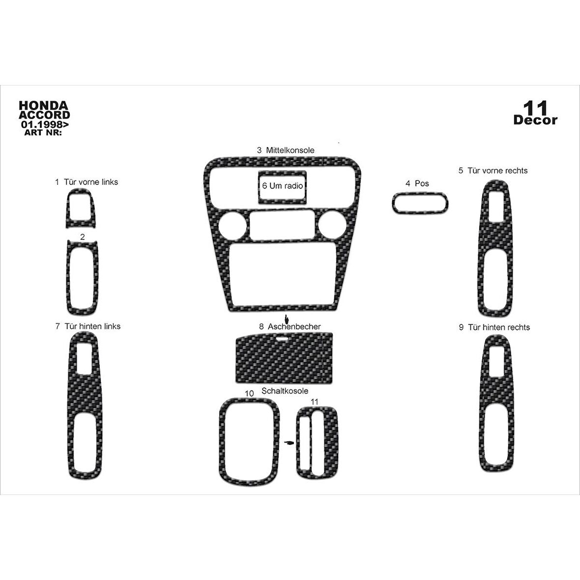 Meriç® Honda Accord Euro Ön Torpido Kaplama 11 Parça 1998-2002