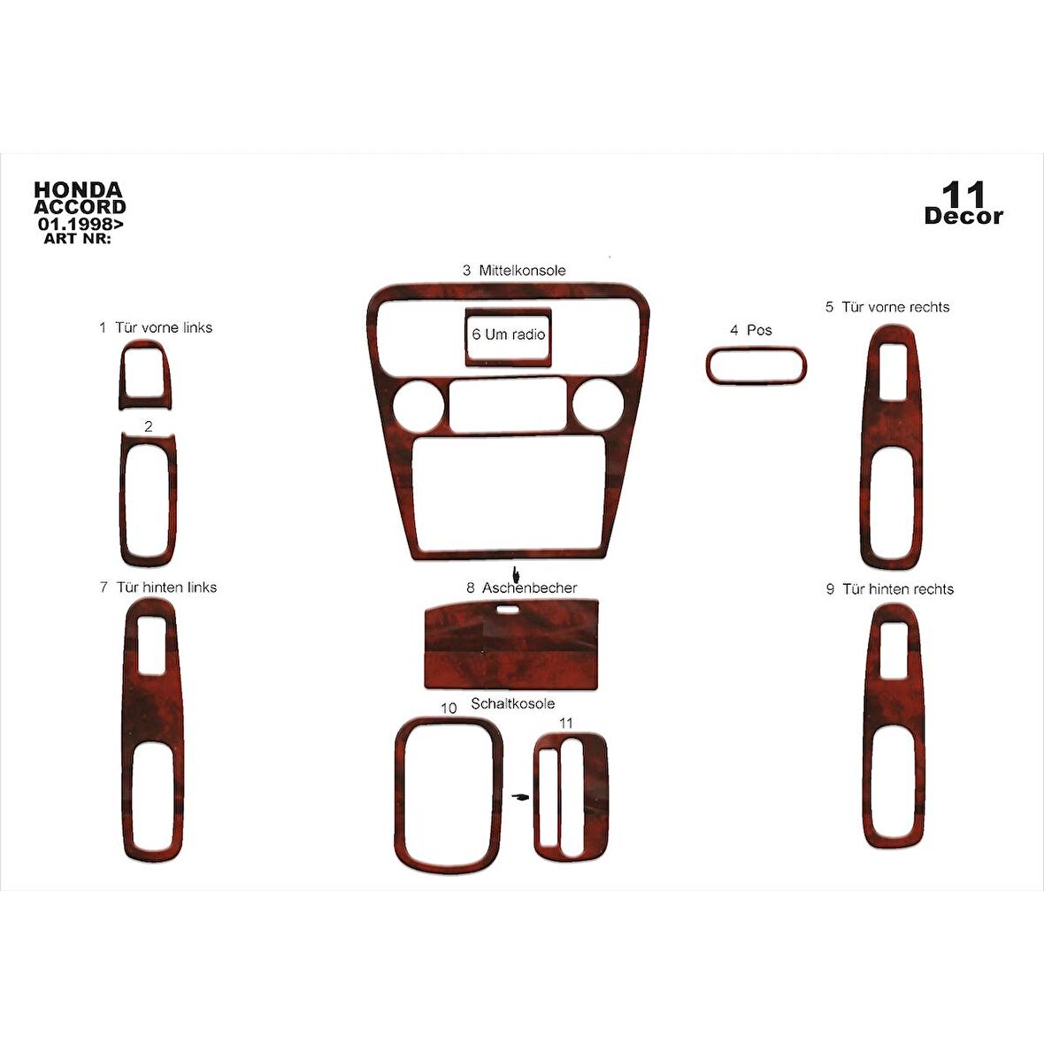 Meriç® Honda Accord Euro Ön Torpido Kaplama 11 Parça 1998-2002