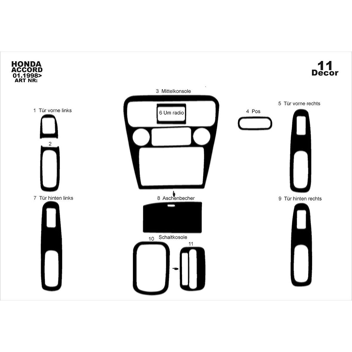 Meriç® Honda Accord Euro Ön Torpido Kaplama 11 Parça 1998-2002