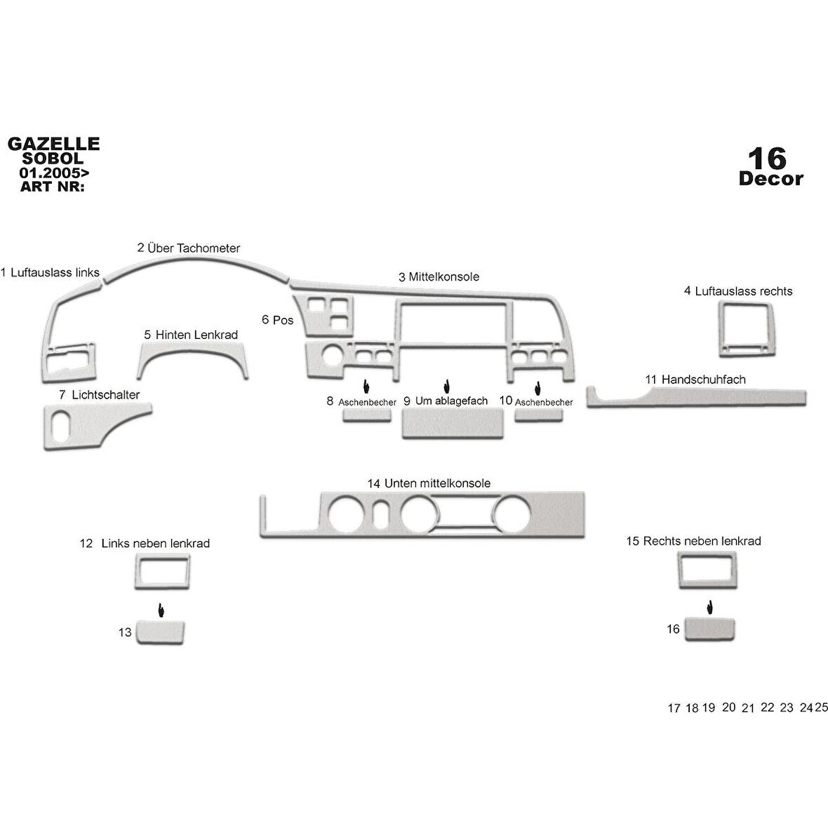 Meriç® Gaz Gazelle Sobol Ön Torpido Kaplama 16 Parça 2005-›