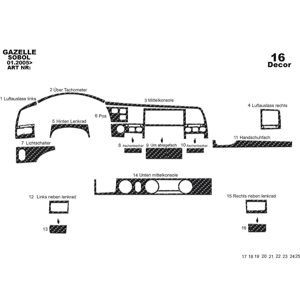 Meriç® Gaz Gazelle Sobol Ön Torpido Kaplama 16 Parça 2005-›
