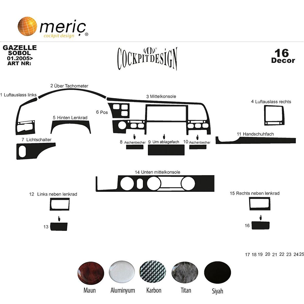 Meriç® Gaz Gazelle Sobol Ön Torpido Kaplama 16 Parça 2005-›