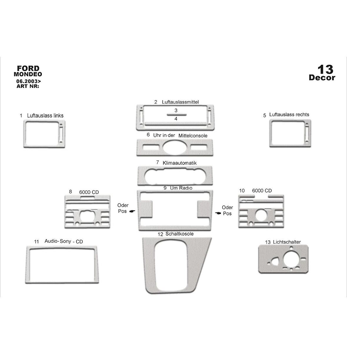 Meriç® Ford Mondeo Ön Torpido Kaplama 13 Parça 2003-2006