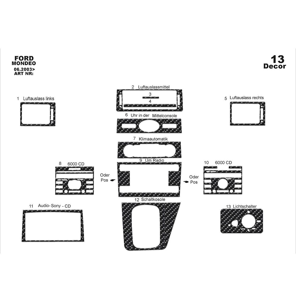 Meriç® Ford Mondeo Ön Torpido Kaplama 13 Parça 2003-2006