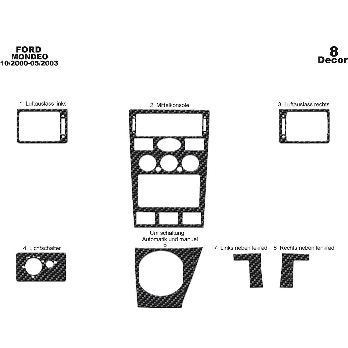 Meriç® Ford Mondeo Ön Torpido Kaplama 8 Parça 2000-2003