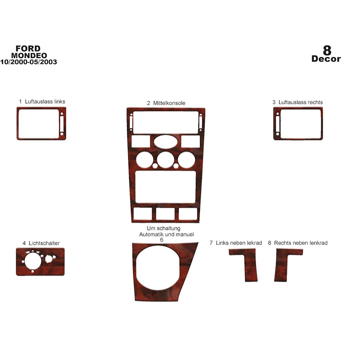 Meriç® Ford Mondeo Ön Torpido Kaplama 8 Parça 2000-2003