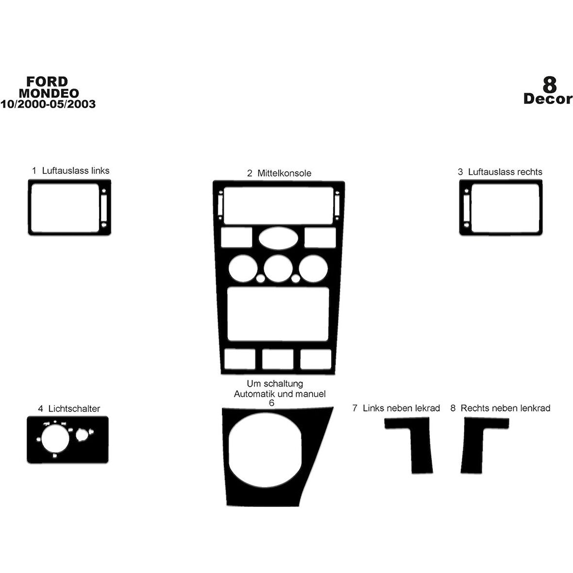 Meriç® Ford Mondeo Ön Torpido Kaplama 8 Parça 2000-2003