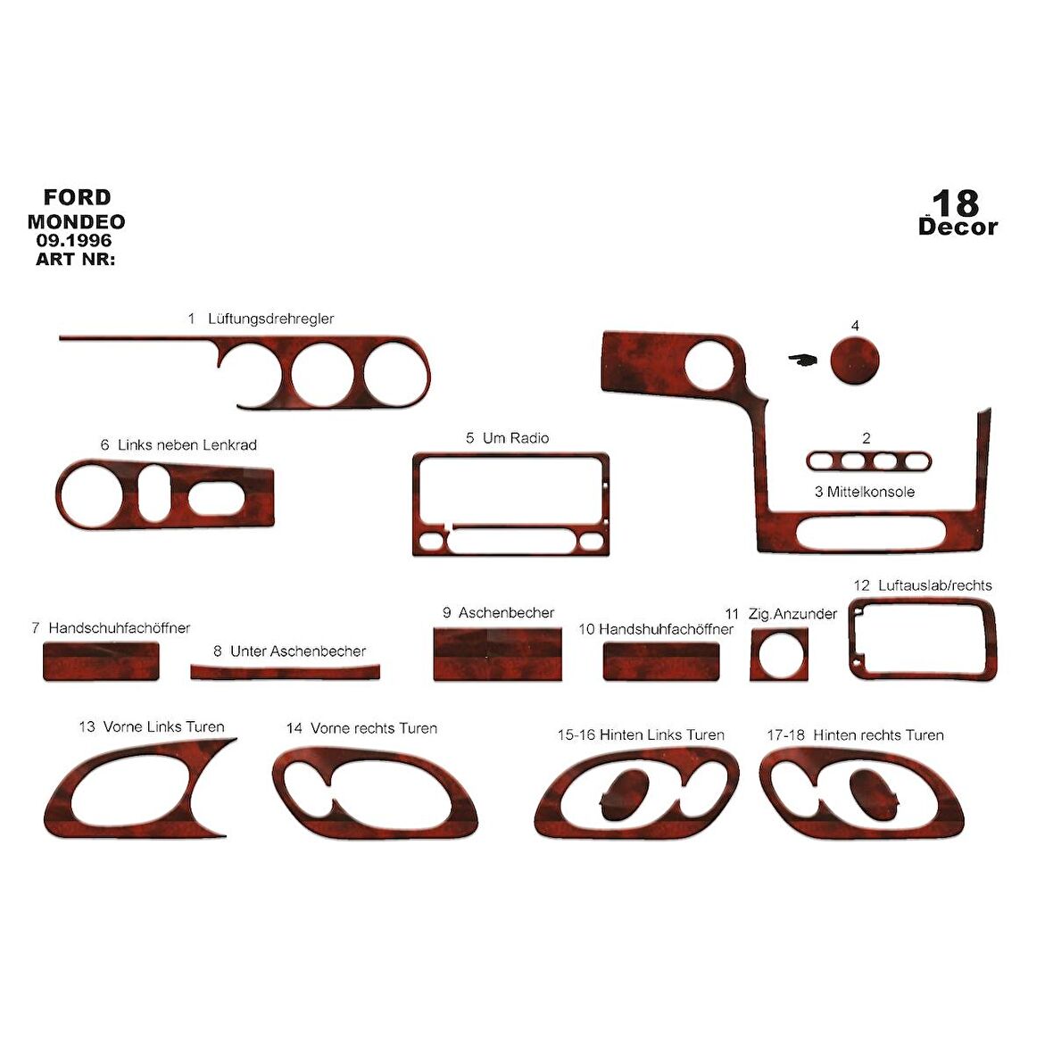 Meriç® Ford Mondeo Ön Torpido Kaplama 18 Parça 1996-2000