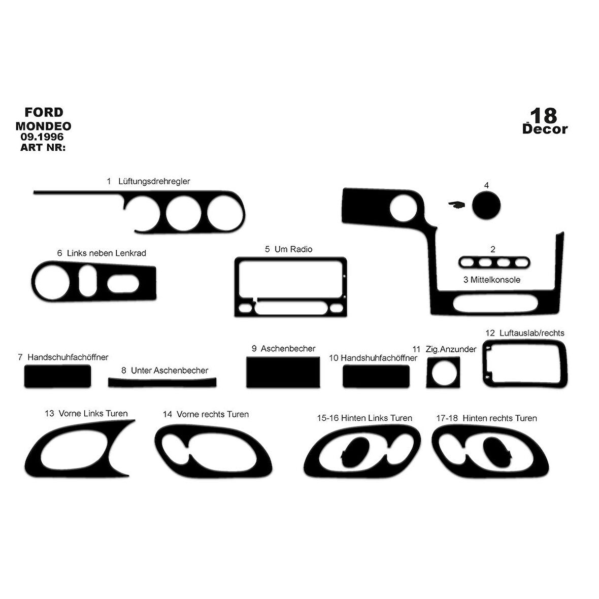Meriç® Ford Mondeo Ön Torpido Kaplama 18 Parça 1996-2000