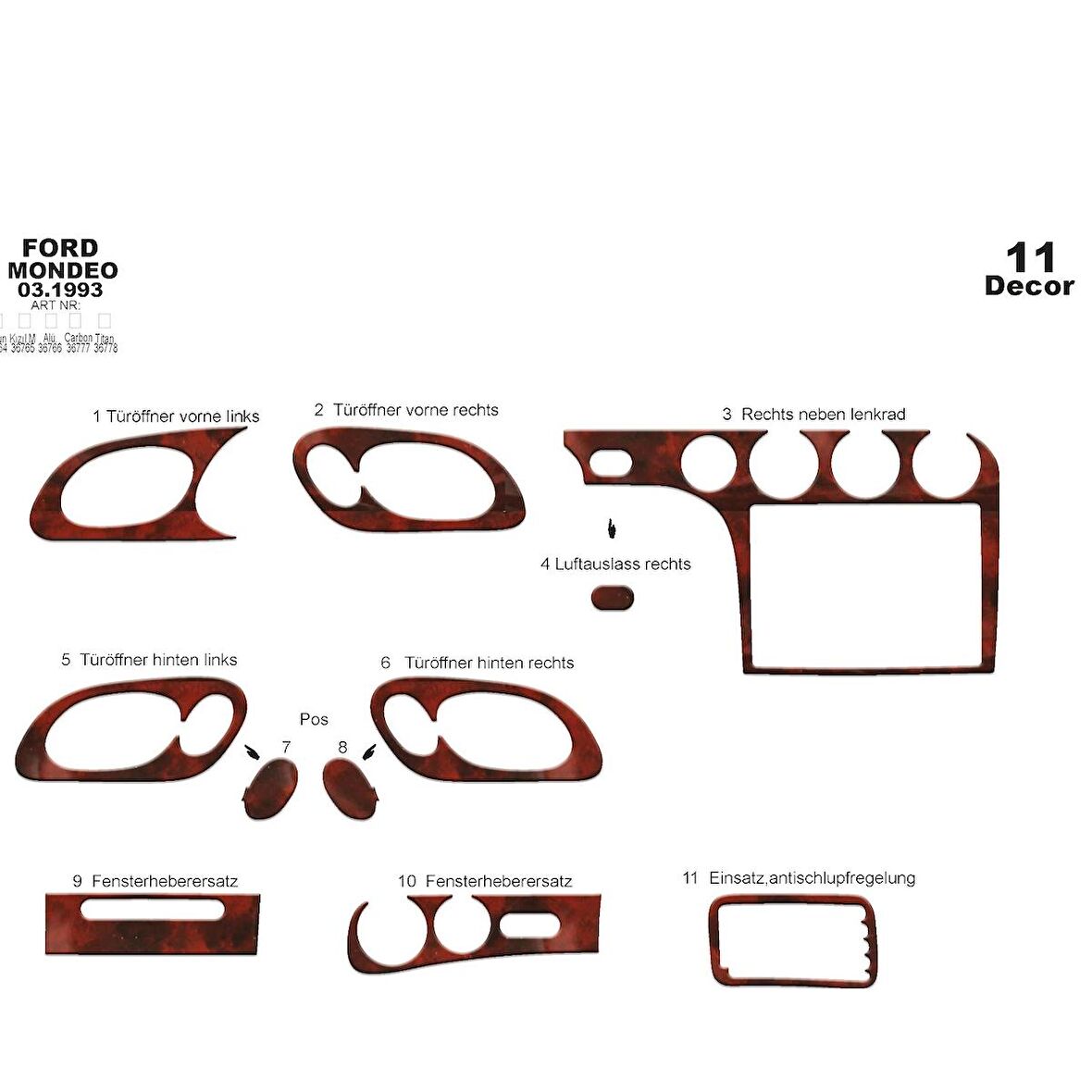 Meriç® Ford Mondeo Ön Torpido Kaplama 11 Parça 1993-1996