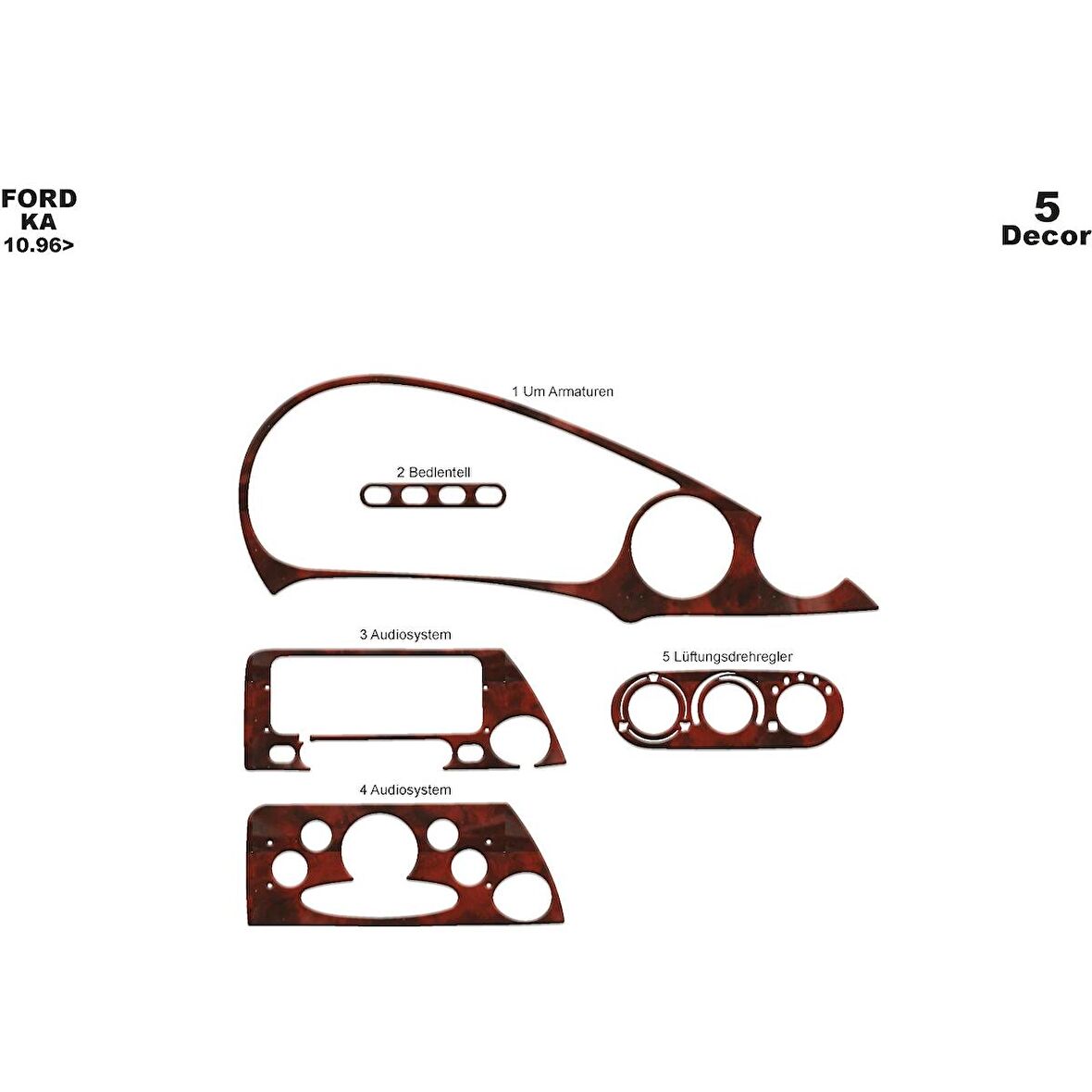 Meriç® Ford Ka Ön Torpido Kaplama 5 Parça 1996-2002