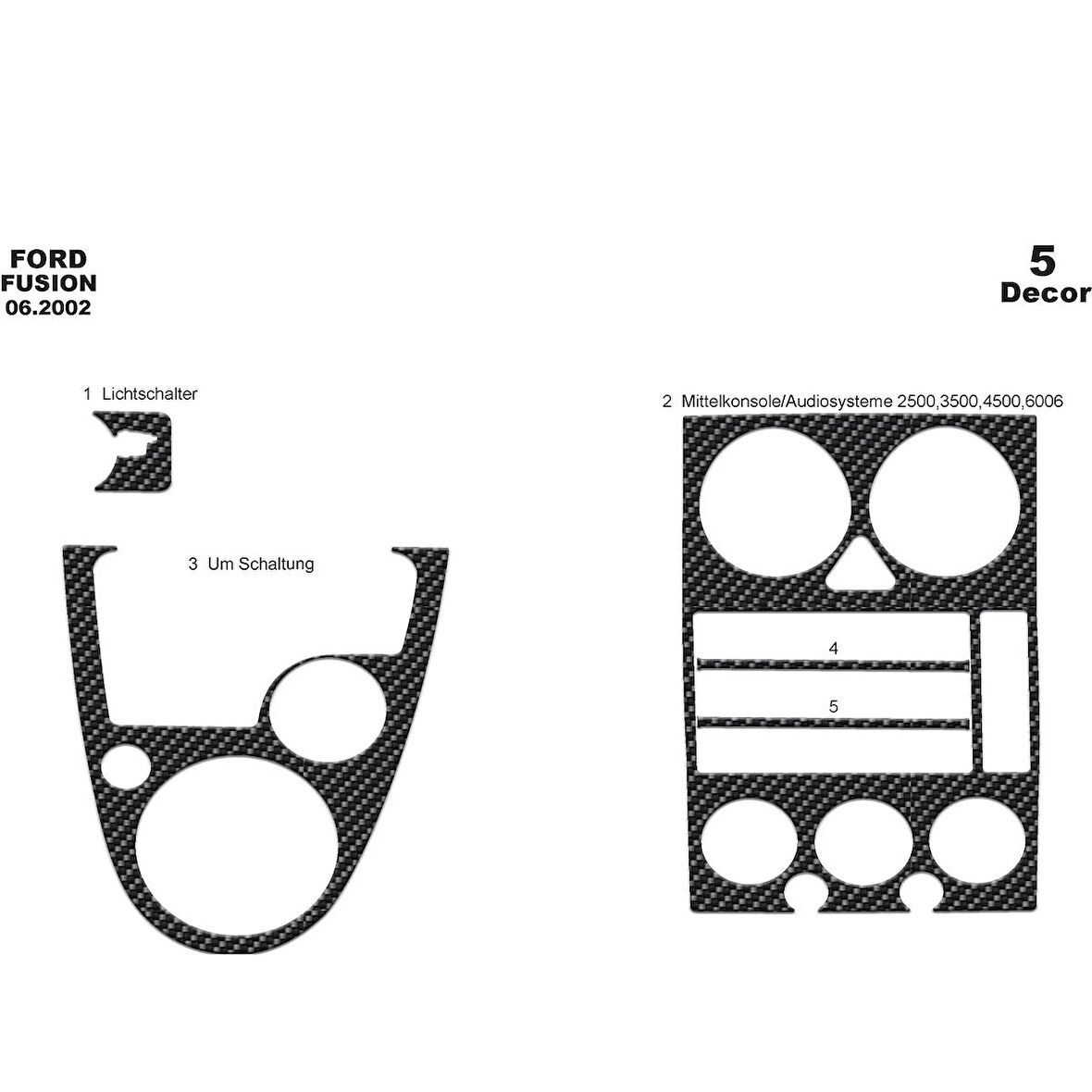 Meriç® Ford Fusion Ön Torpido Kaplama 5 Parça 2002-2005