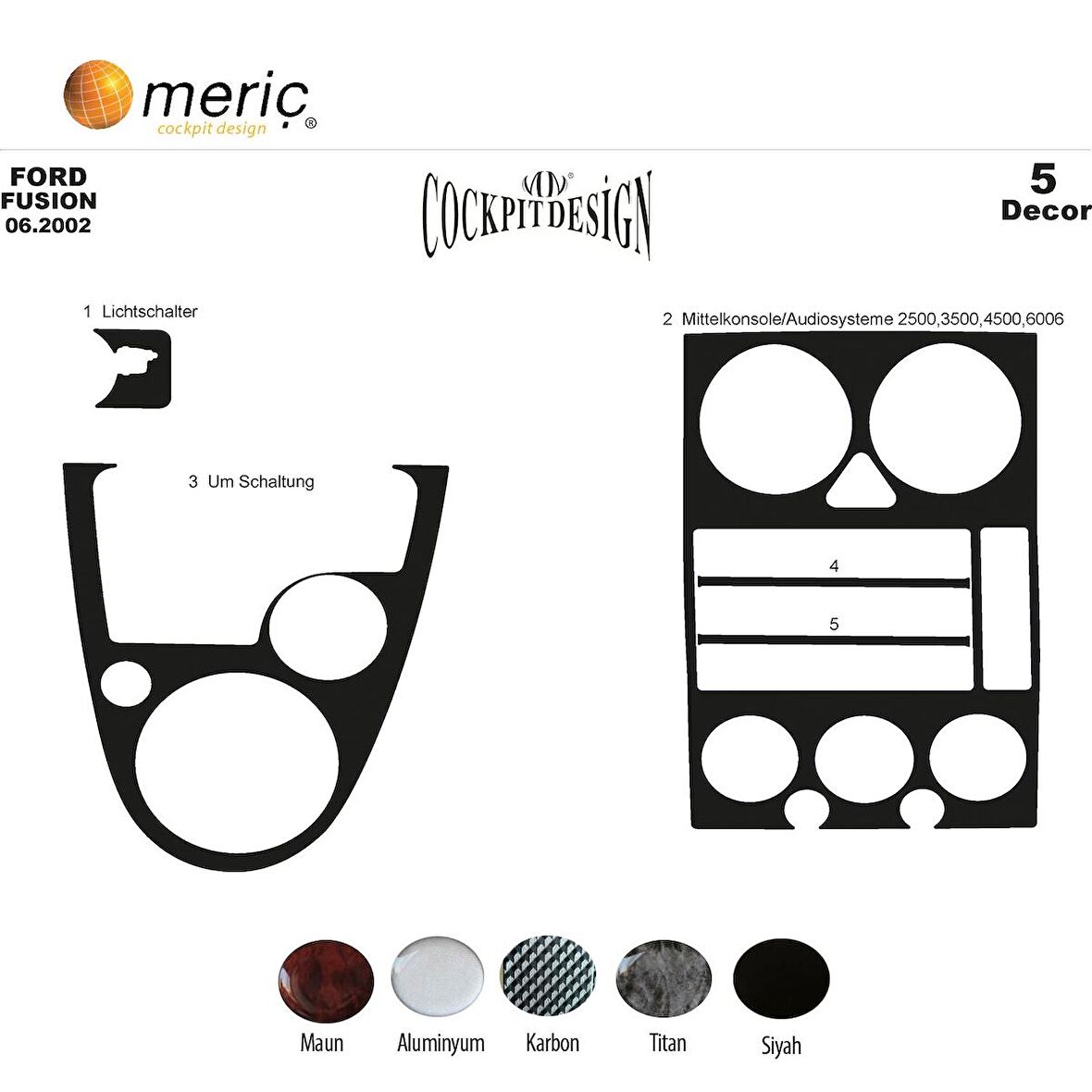 Meriç® Ford Fusion Ön Torpido Kaplama 5 Parça 2002-2005
