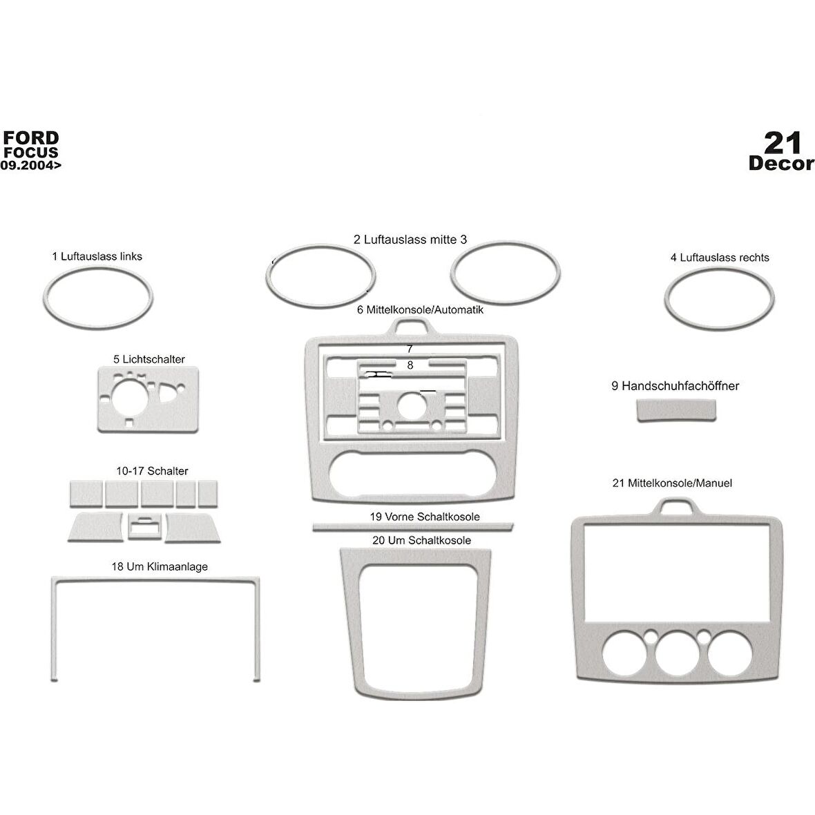 Meriç® Ford Focus Ön Torpido Kaplama (Digital K.) 21 P. 2004-2012