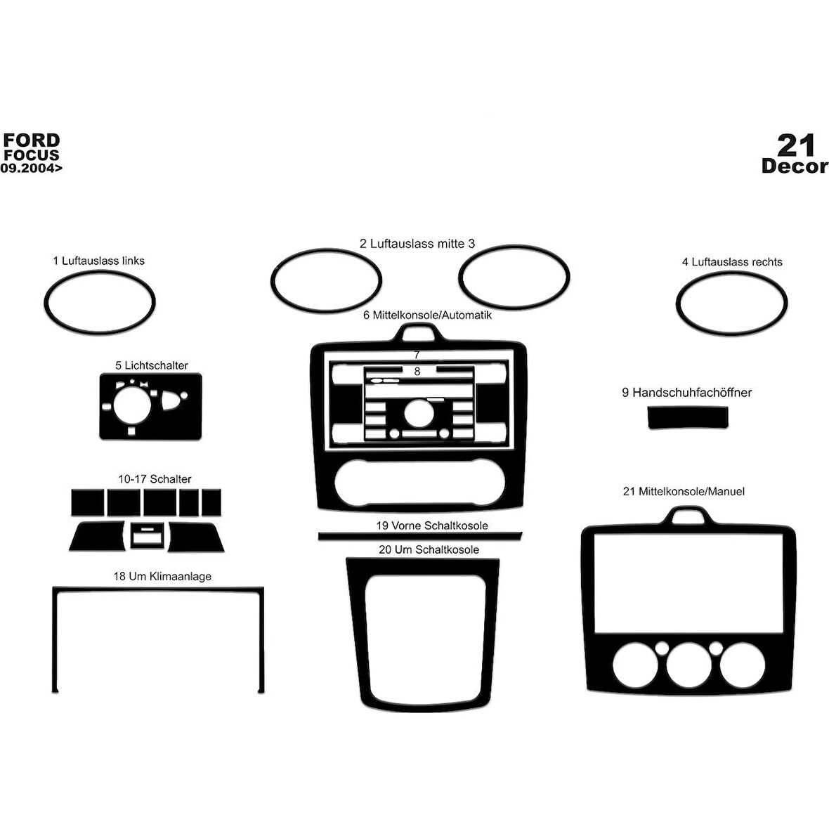 Meriç® Ford Focus Ön Torpido Kaplama (Digital K.) 21 P. 2004-2012