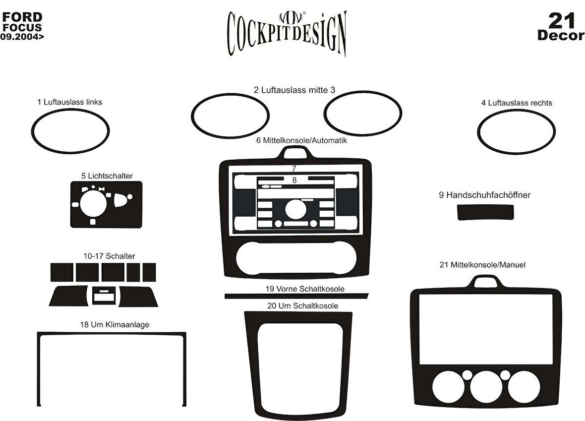 Meriç® Ford Focus Ön Torpido Kaplama (Digital K.) 21 P. 2004-2012