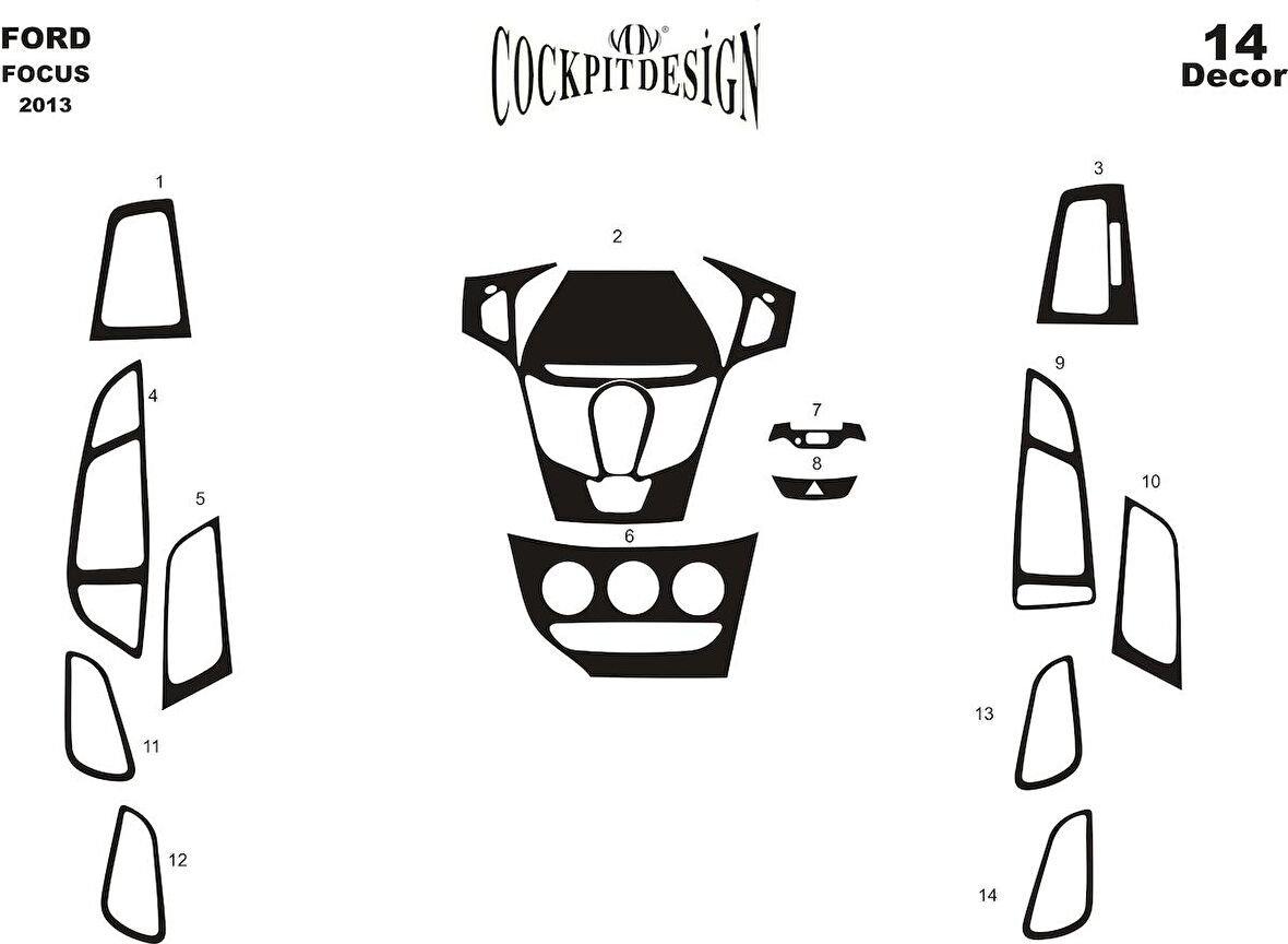 Meriç® Ford Focus Ön Torpido Kaplama 14 Parça 2013-2016