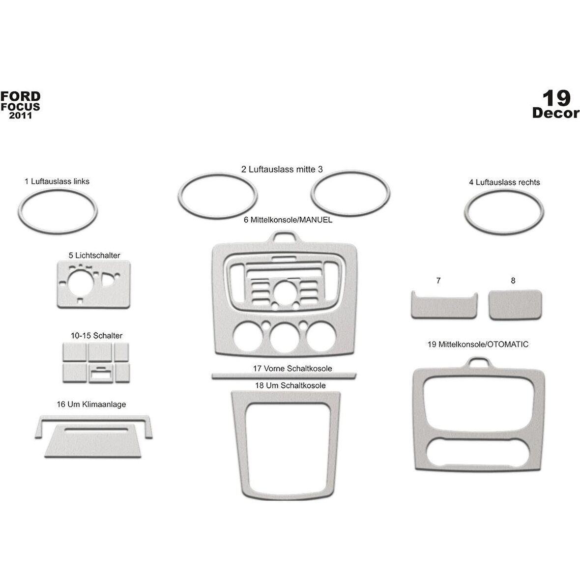 Meriç® Ford Focus Ön Torpido Kaplama (M.Klima) 19 P. 2004-2012