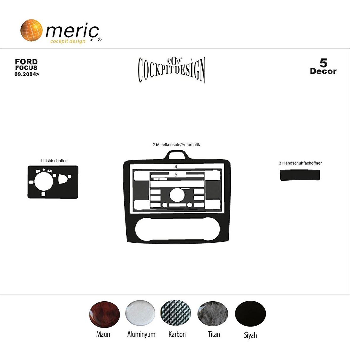 Meriç® Ford Focus Ön Torpido Kaplama 5 Parça 2004-2012