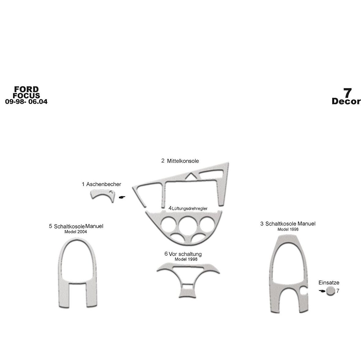 Meriç® Ford Focus Ön Torpido Kaplama 7 Parça 1998-2004