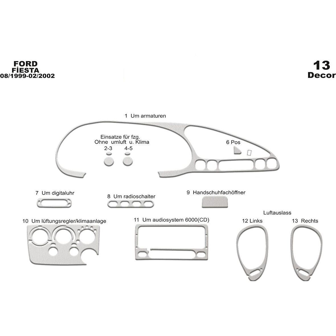 Meriç® Ford Fiesta Ön Torpido Kaplama 13 Parça 1999-2002