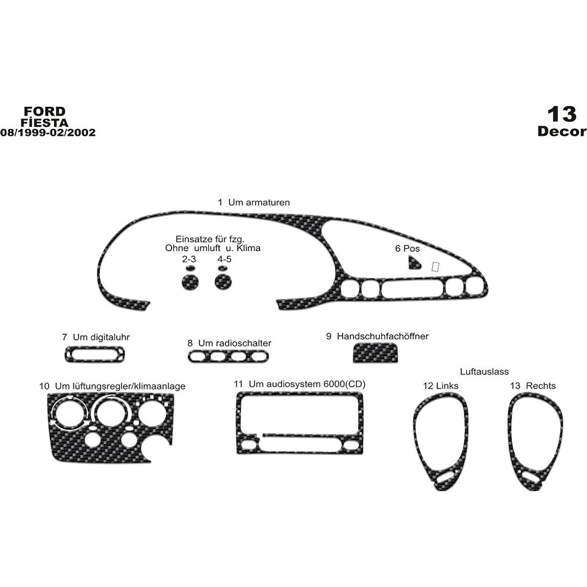Meriç® Ford Fiesta Ön Torpido Kaplama 13 Parça 1999-2002
