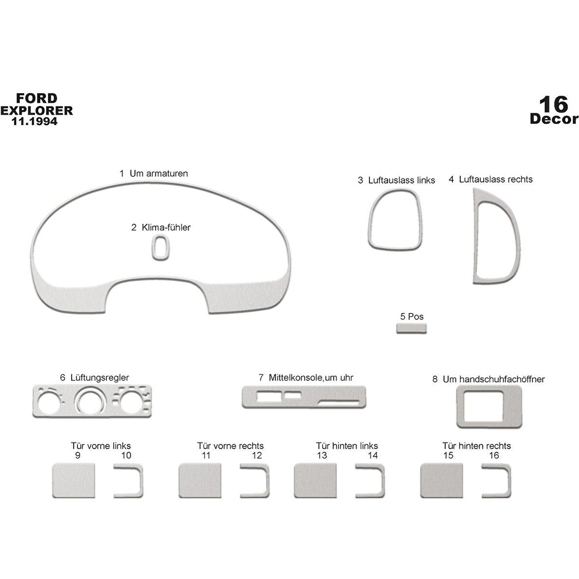 Meriç® Ford Explorer Ön Torpido Kaplama 16 Parça 1993-1995