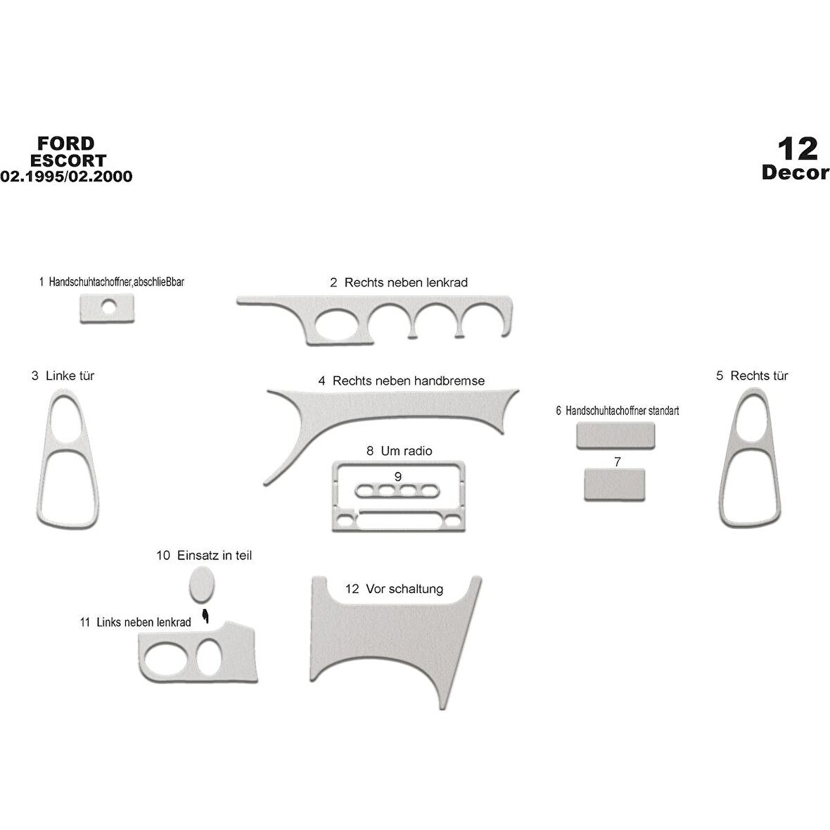 Meriç® Ford Escord Ön Torpido Kaplama 12 Parça 1995-2000