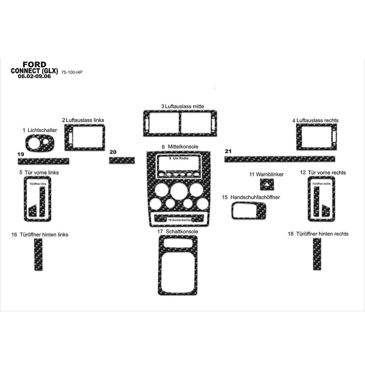Meriç® Ford Connect Glx Ön Torpido Kaplama 21 Parça 2002-2006